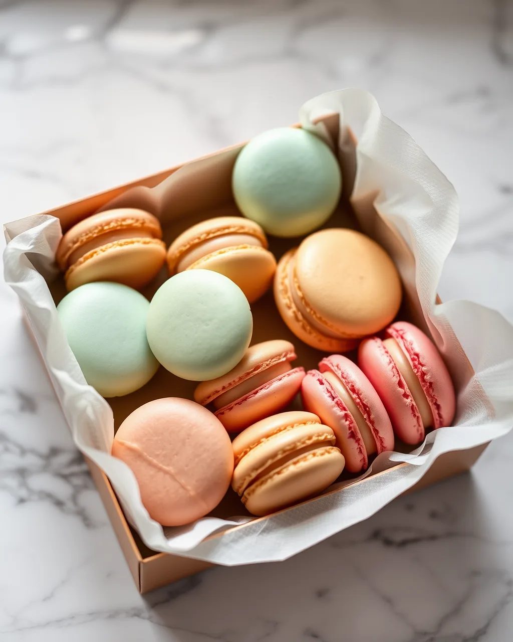 A box of assorted macarons