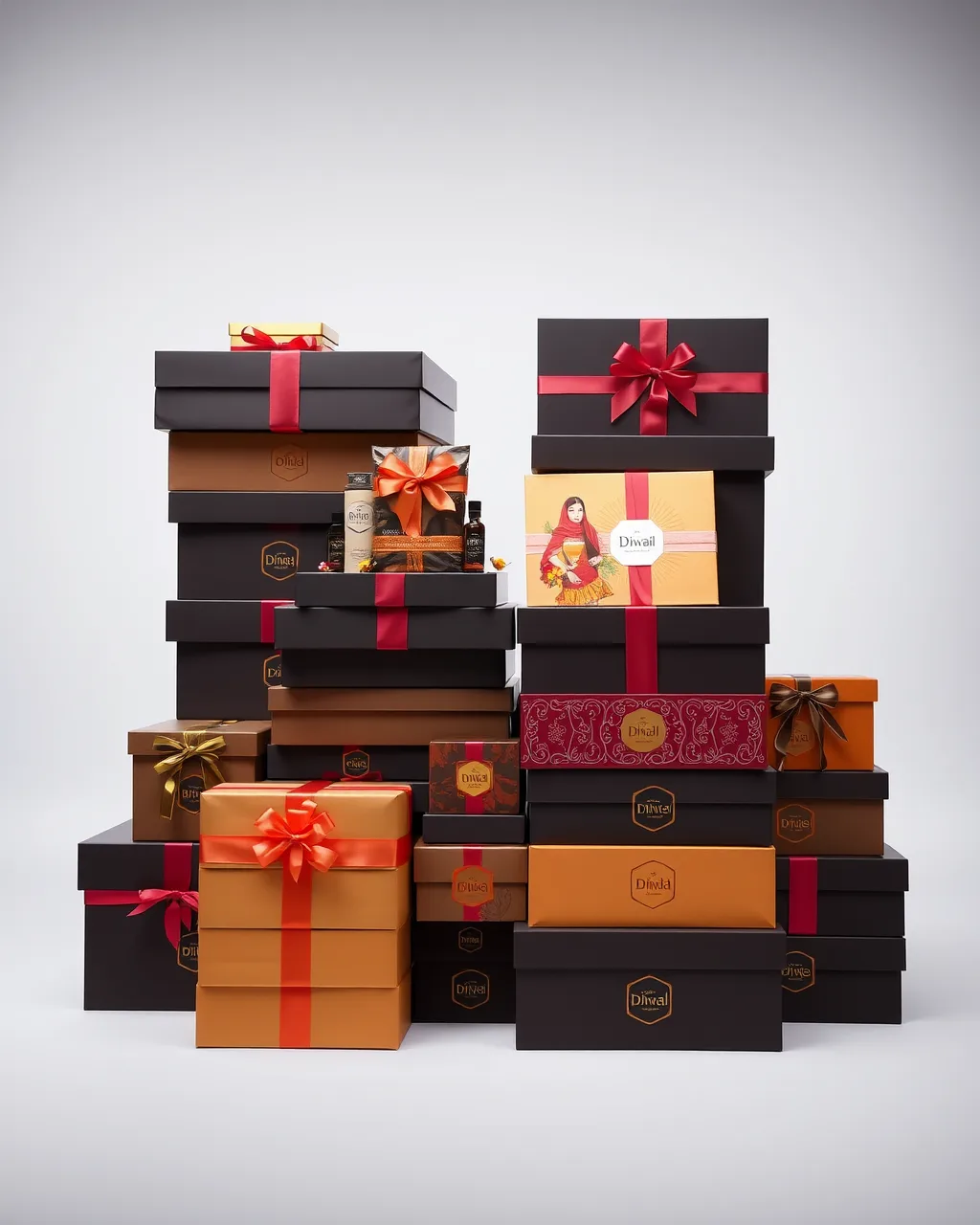 Stacks of corporate Diwali hampers ready for shipment