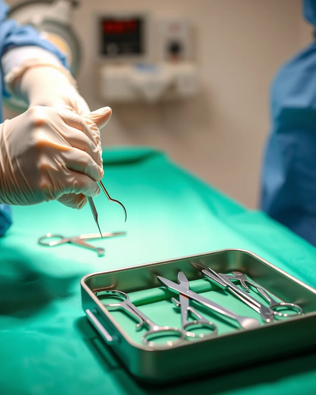 Surgeons operating in a bright hospital minor OT room