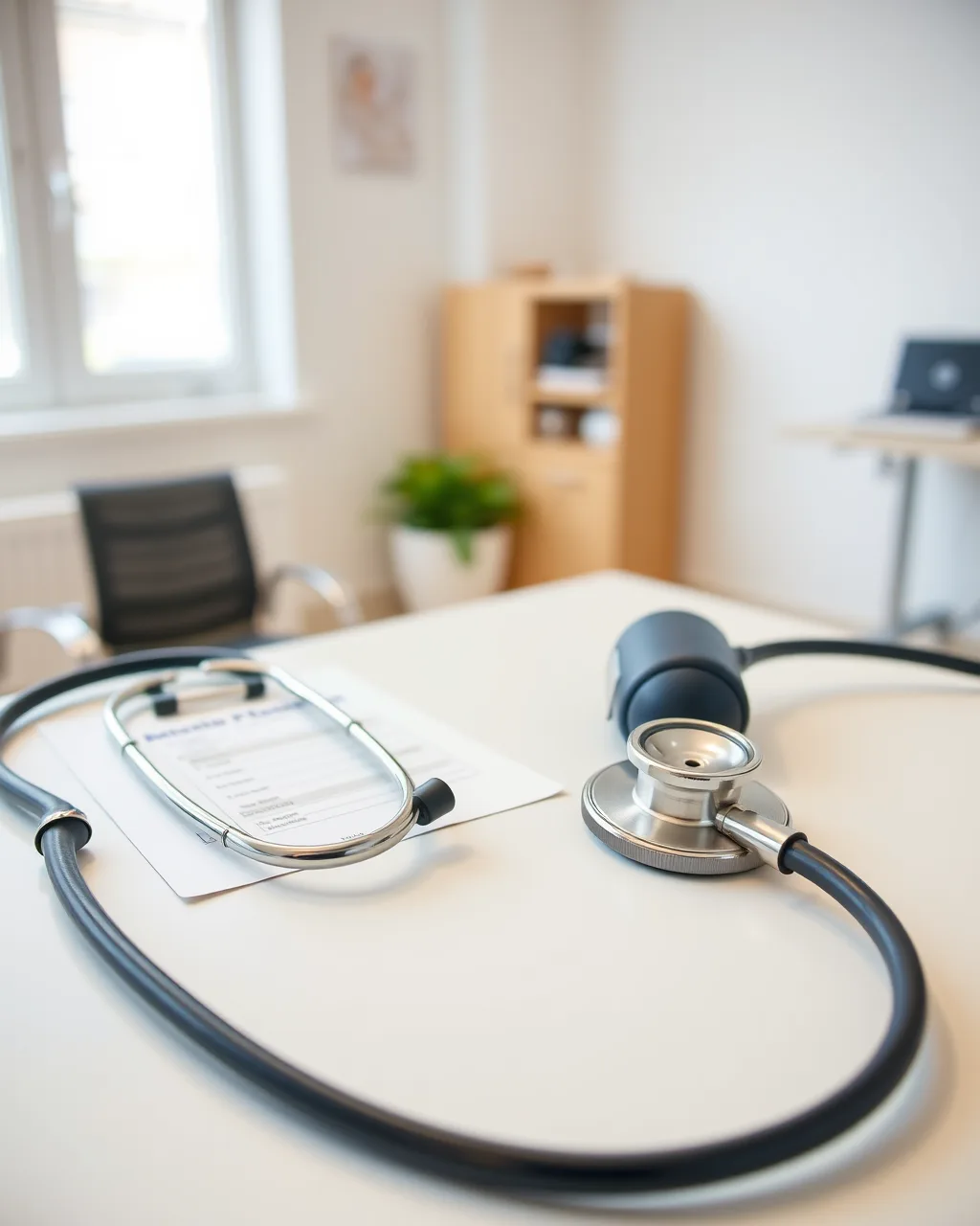 Doctor holding a red stethoscope