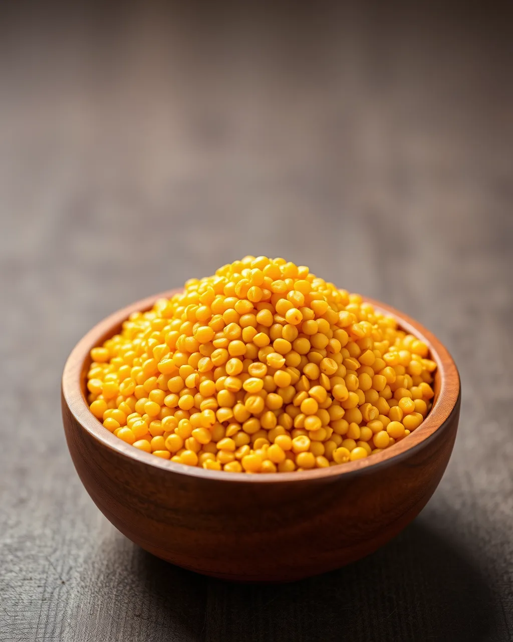 Yellow split moong dal in a rustic wooden bowl