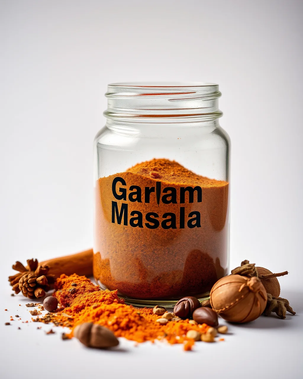 Aromatic hand-ground Indian spices arranged beautifully in clear containers